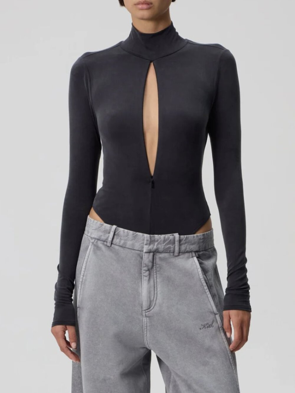 KITH Women's Black Long Sleeve Alexis Zip Front Bodysuit